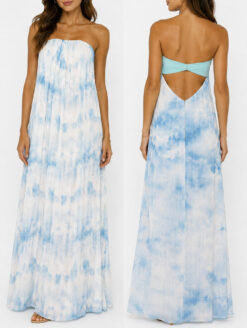 Alice + Olivia Blue Cloud Print Silk Strapless Maxi Dress Size 2
