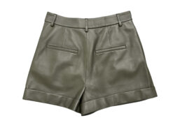 Alternative view of Alice + Olivia Conry Olive Lamb Leather Pleated Cuff Shorts Women's Size 0 NWT