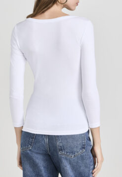 Alternative view of AYR Open Ended White Ribbed Pima Cotton Modal Scoop Neck Long Sleeve Top M