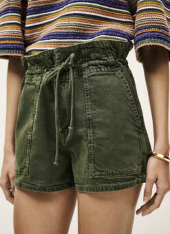 ba&sh Fabo Shorts Size 34 Green High Rise Paperbag Waist Utility Denim NWOT