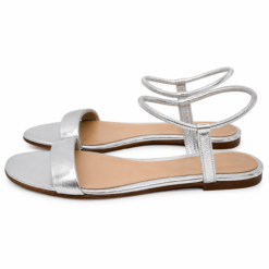 Alternative view of Gianvito Rossi Jaime Silver Metallic Leather Ankle Strap Flat Sandals 36.5