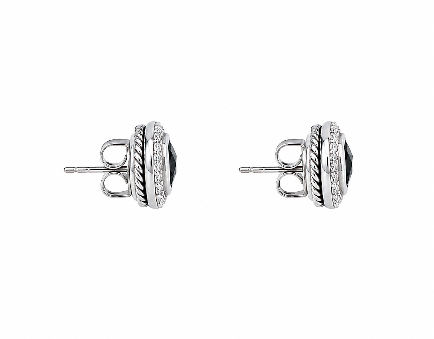 David Yurman Albion 7mm Black Onyx Diamond Stud Earrings Sterling Silver - Image 3