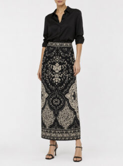 Cara Cara Clara Black Ivory Medallion Knit Midi Pencil Skirt XS NWT New Tags