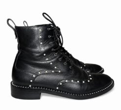 Jimmy Choo Hanah Pearl Studded Ankle Moto Boots Black Leather EU 40