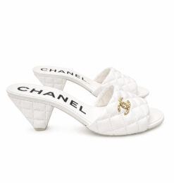 Alternative view of Chanel REV White Lambskin Quilted CC Cone Heel Mule Slide Sandals EU 37.5