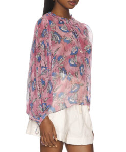 Alternative view of Cleobella Emily Peasant Boho Blouse in Lotus Print Women’s XS Pink Floral Sheer