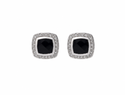 David Yurman Albion 7mm Black Onyx Diamond Stud Earrings Sterling Silver