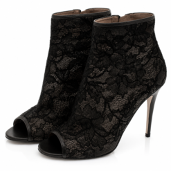 Valentino Garavani Black Floral Lace Peep Toe Stiletto Ankle Boots EU 40