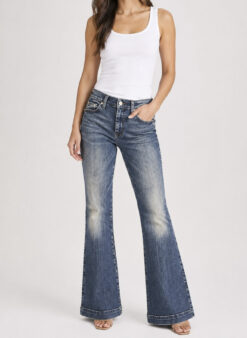 7 For All Mankind Dojo Flare Jeans Mid Rise Stretch Blue Wash Women's 29