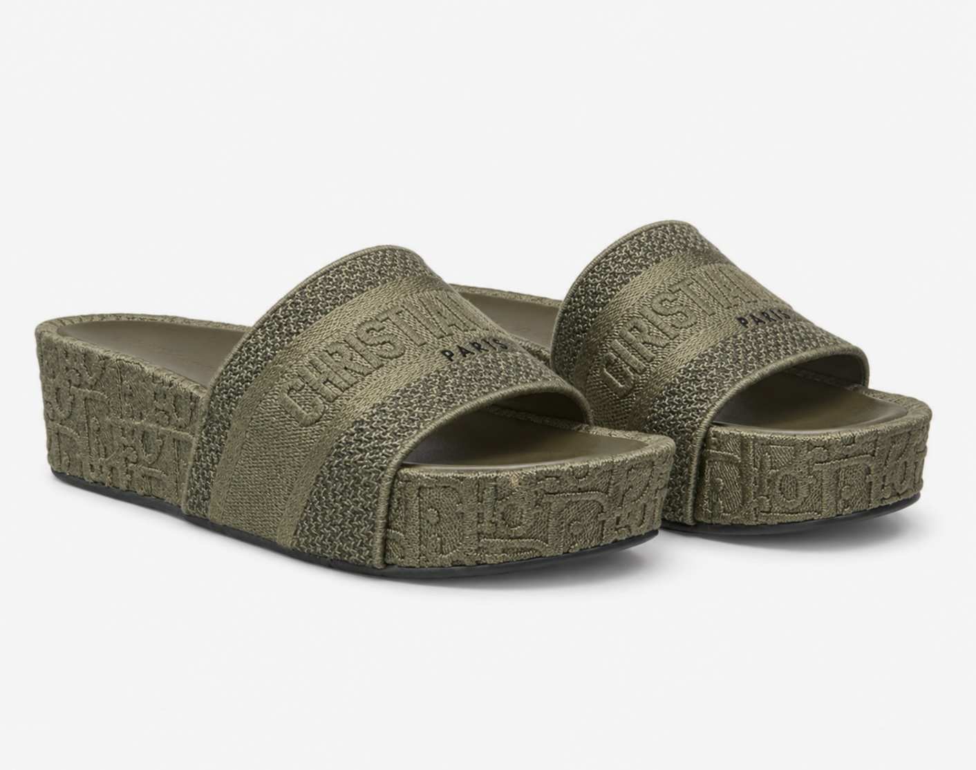 Christian Dior D-Way Oblique Denim Platform Slides Khaki Women's EU 39