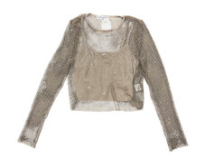 Alternative view of Karina Grimaldi NWT Elsa Crystal Mesh Net Top Blouse Size XS Beige