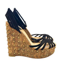 Alternative view of Gucci Black Suede Studded Platform Cork Wedge Heel Sandals Size 39