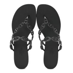 Hermes Chaine d'Ancre Island Rubber Sandals Black Women's EU 40 Flip Flops