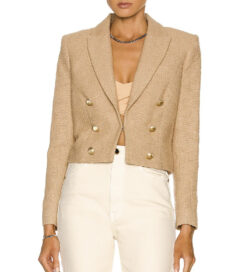 Alternative view of L'AGENCE Inez Cropped Tweed Blazer Almond Gold Button Jacket Size 0 NWT