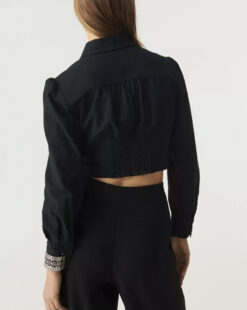 Alternative view of BA&SH Kari Black Ruched Cropped Button Front Top Blouse XS NWT
