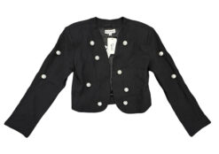 Alternative view of Karina Grimaldi Black Linen Pearl Embellished Cropped Jacket Blazer XS NWT