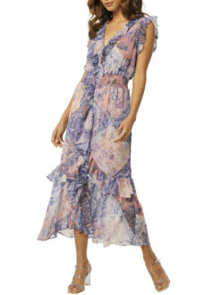 MISA Los Angeles Kidada V-Neck Smocked Maxi Dress in Namaskar Patchwork Small