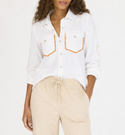 Kerri Rosenthal Pia White Western Denim Shacket Heart Elbow Patches NWT XS