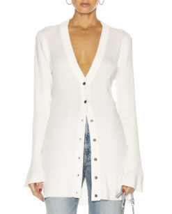 L'AGENCE Lucas Long Cardigan Top Ivory Rib Knit Button Front XS Sweater