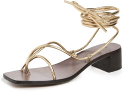 Alternative view of Loeffler Randall Coby Gold Metallic Lambskin Ankle Tie Sandals Block Heel 8