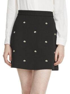 Maje Jizie Bee Embellished Mini Skirt Black Crepe Size 2