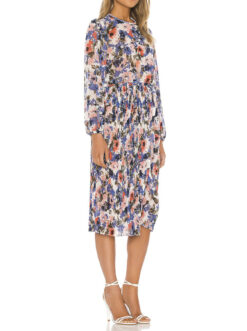Alternative view of MISA Los Angeles Juliana Pleated Midi Dress Floral Long Sleeve Slit XS