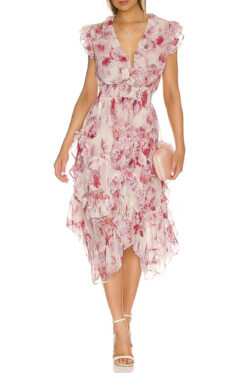 MISA Los Angeles Dakota Ruffle Boho Hi Low Dress Size S Asymmetric Hem