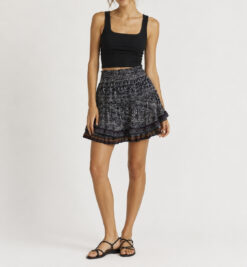 MISA Los Angeles Smocked Tiered Ruffle Mini Skirt Blue Floral Print Women's S