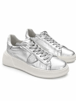 Alternative view of Philippe Model Très Temple Metallic Silver Leather Platform Sneakers EU 37