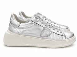 Philippe Model Très Temple Metallic Silver Leather Platform Sneakers EU 37