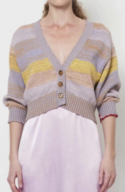 Raquel Allegra Kirstie Cardigan Yellow Lavender Stripe Cropped Sweater 00