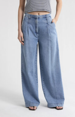 Rag & Bone Pants Womens 26 Blue Aurora Pleated Trouser Denim Wide Leg High Rise