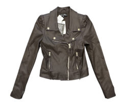 Alternative view of Retrofête Lo Dark Brown Vegan Leather Moto Jacket Puff Sleeve Women's Small NWT