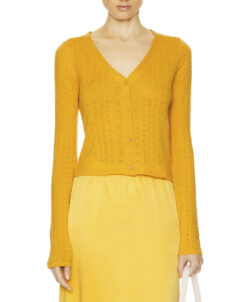 Sablyn Vincent 100% Cashmere Cardigan Marzipan Yellow Button Front Sweater S