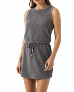 We Are Sundays Allison Mini Dress Sparrow Gray Sleeveless Drawstring Knit XS NWT