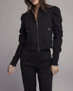 We Are Sundays NWT Raven Black Puff Sleeve Zip Front Bomber Jacket XS