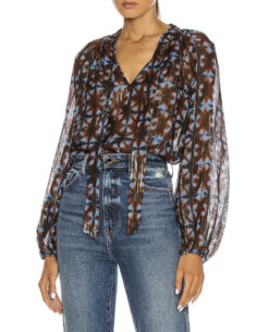Ulla Johnson Luna Twilight Prism Silk Lurex Tie Neck Blouse Women's Size 4