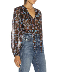 Alternative view of Ulla Johnson Luna Twilight Prism Silk Lurex Tie Neck Blouse Women's Size 4