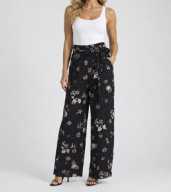 Valentino Garavani Black Floral Silk Wide Leg High Rise Pants Trousers Size 4