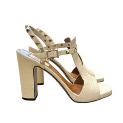Alternative view of Valentino Garavani Rockstud Ivory Leather Block Heels Sandals Size 37