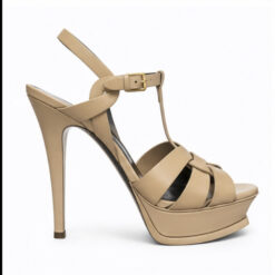 Alternative view of SAINT LAURENT Tribute 105 Nude Poudre Leather Platform T-Strap Sandals Heels 37.5