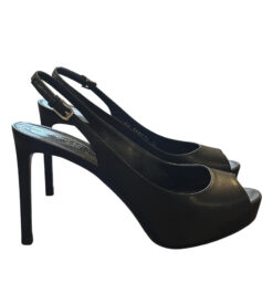 Alternative view of Saint Laurent YSL Black Leather Peep Toe Slingback Platform Pumps Size 38