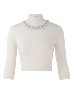 Alternative view of Zimmermann Matchmaker Ivory Crystal Embellished Merino Wool Cropped Turtleneck Sweater 0