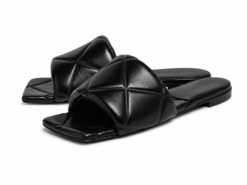 Bottega Veneta Lido Black Padded Leather Flat Slide Sandals Mules 37