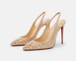Christian Louboutin Drama Sling 100 Nude Spike Slingback Pumps EU 39 NIB