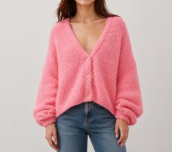 American Vintage Zolly Pink Chunky Knit Oversized Cardigan Sweater XS/S