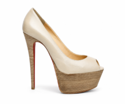 Christian Louboutin NIB Jamie 160 Ivory Greige Peep Toe Platform Pumps Size 39.5