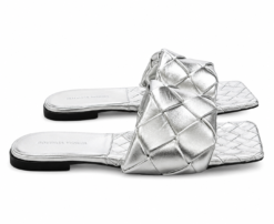 Alternative view of Bottega Veneta NEW Silver Metallic Maxi Intrecciato Lido Flat Sandals 41