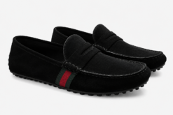 Gucci Kanye Black Suede Web Stripe Driving Loafers Men’s 8.5 US 9.5
