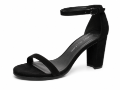 Stuart Weitzman NearlyNude Black Suede 80mm Block Heel Sandals Size 7.5